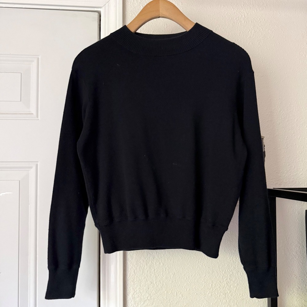 ENTIREWORLD black cotton boxy cropped long sleeve pullover sweater